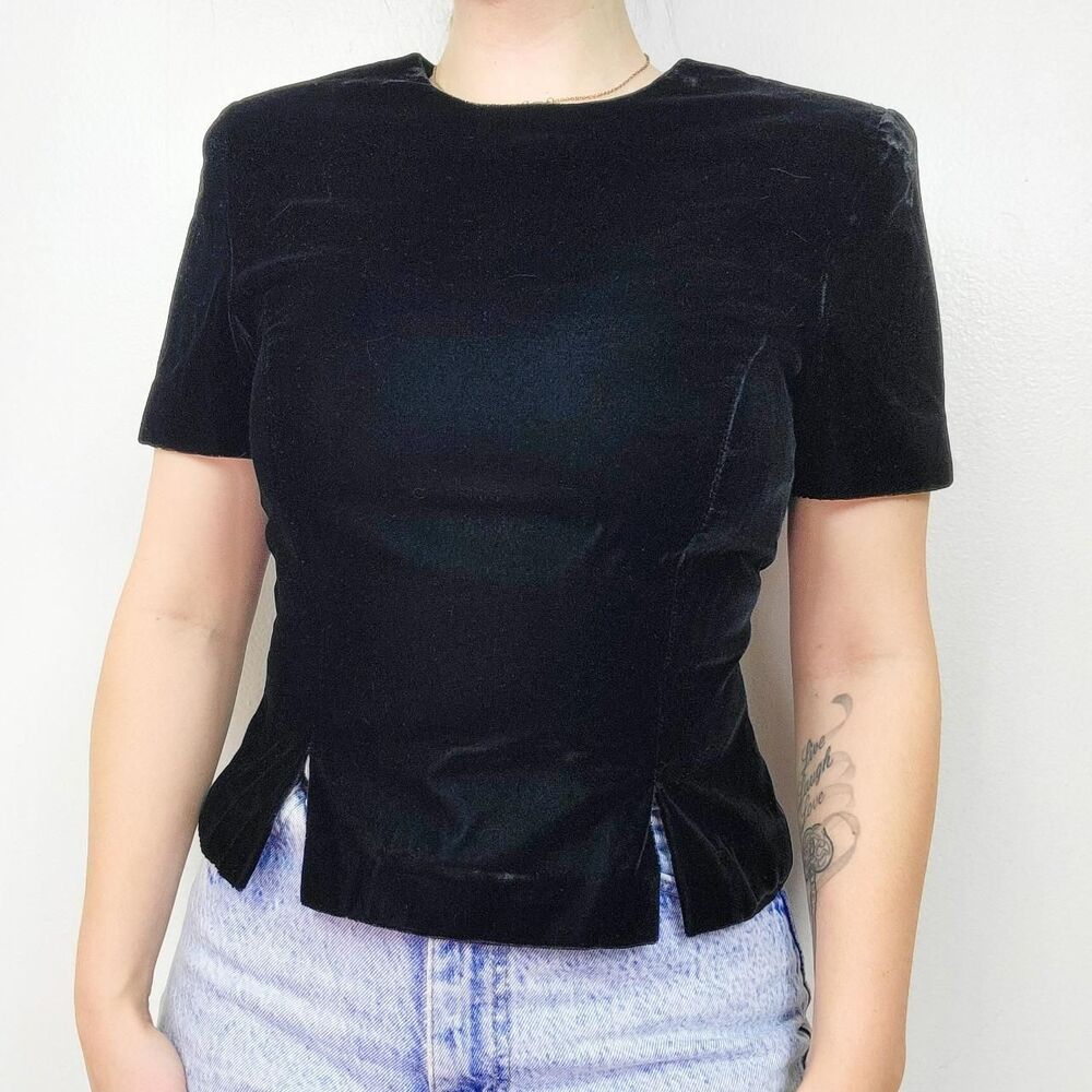 Vintage 90s Leslie Fay Black Velvet Bodice Top